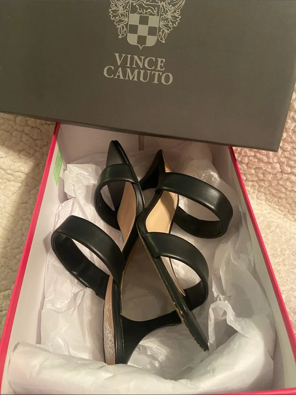 Vince Camuto Black Double-Strap Mid Heel Sandals